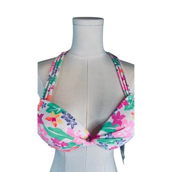 NWT California Waves M Floral Halter Bikini Top Padded Double Tie Back Design - Picture 4 of 12
